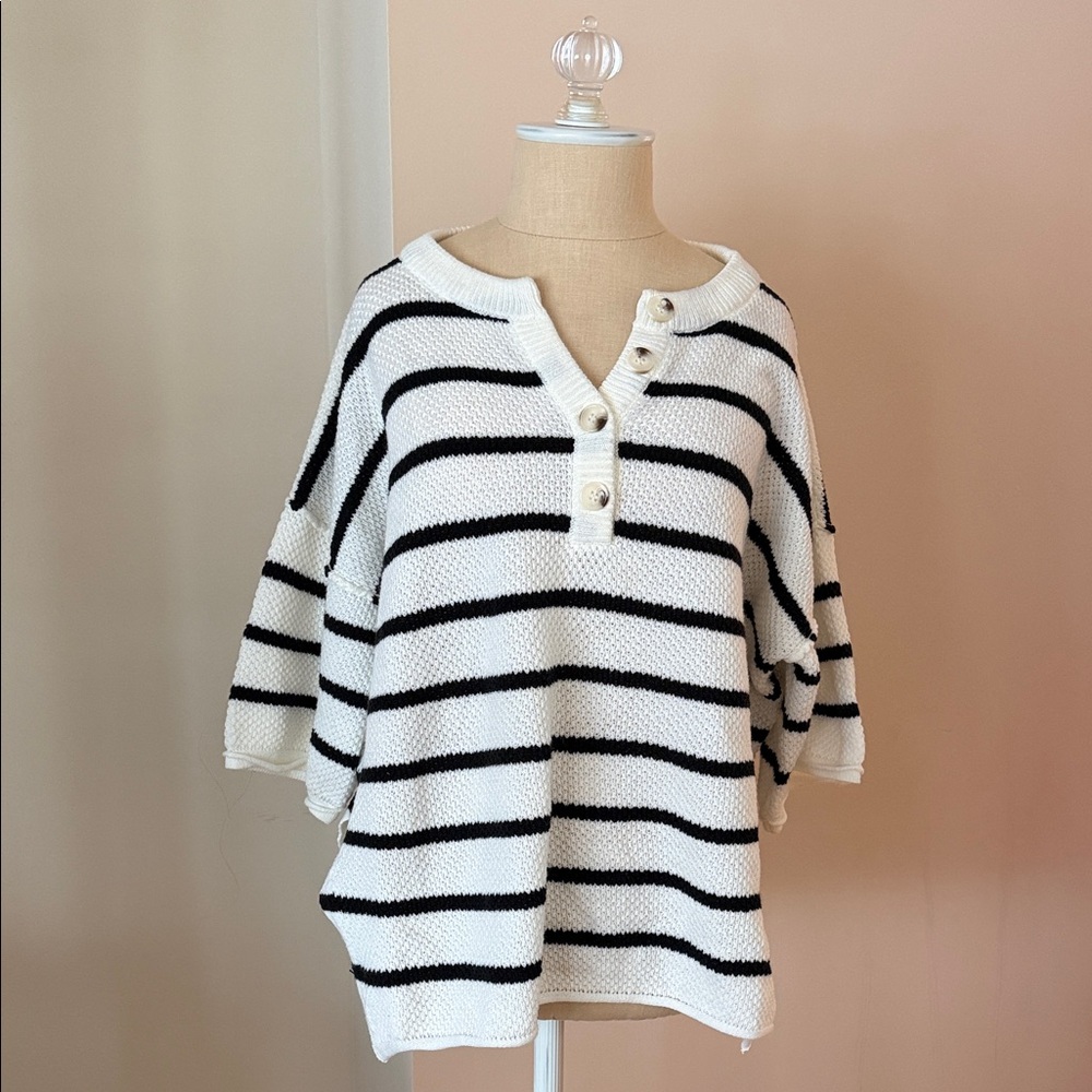 Striped Black and White Button Sweater
